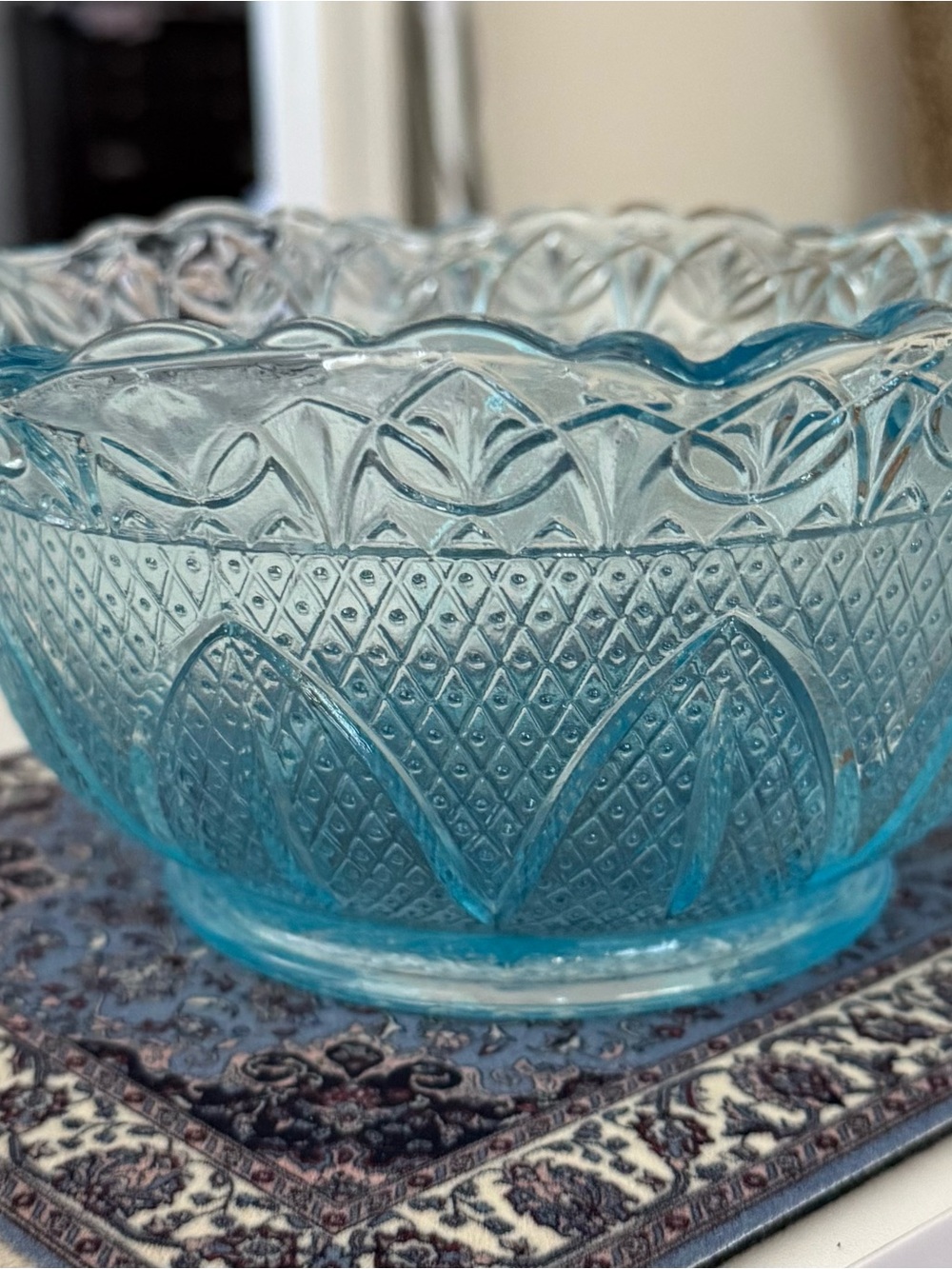 Princess House Blue Pressed Glass Serving Bowl